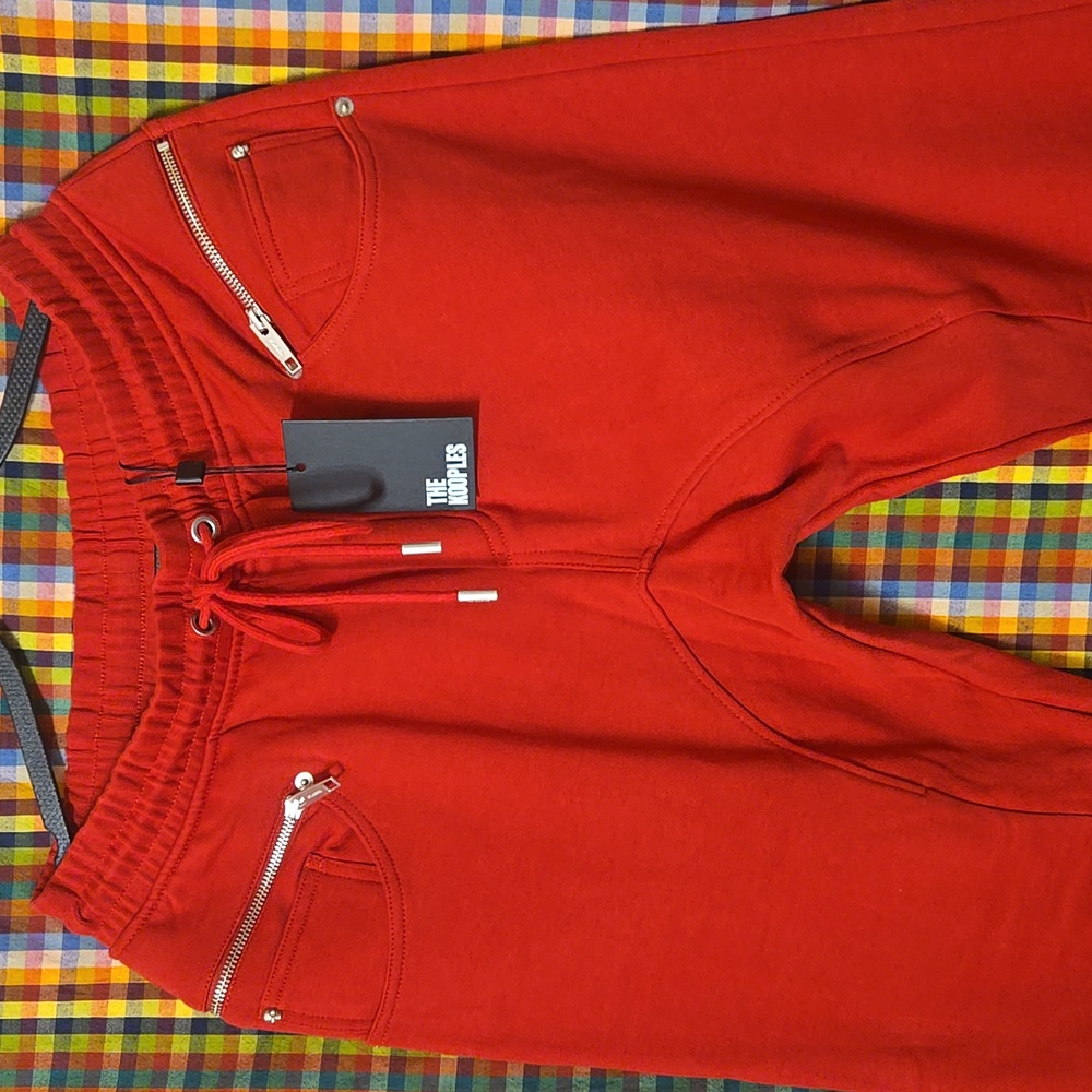 Women's Kooples Red Zippered Sweatpants, Sz L NWT - Picture 2 of 6
